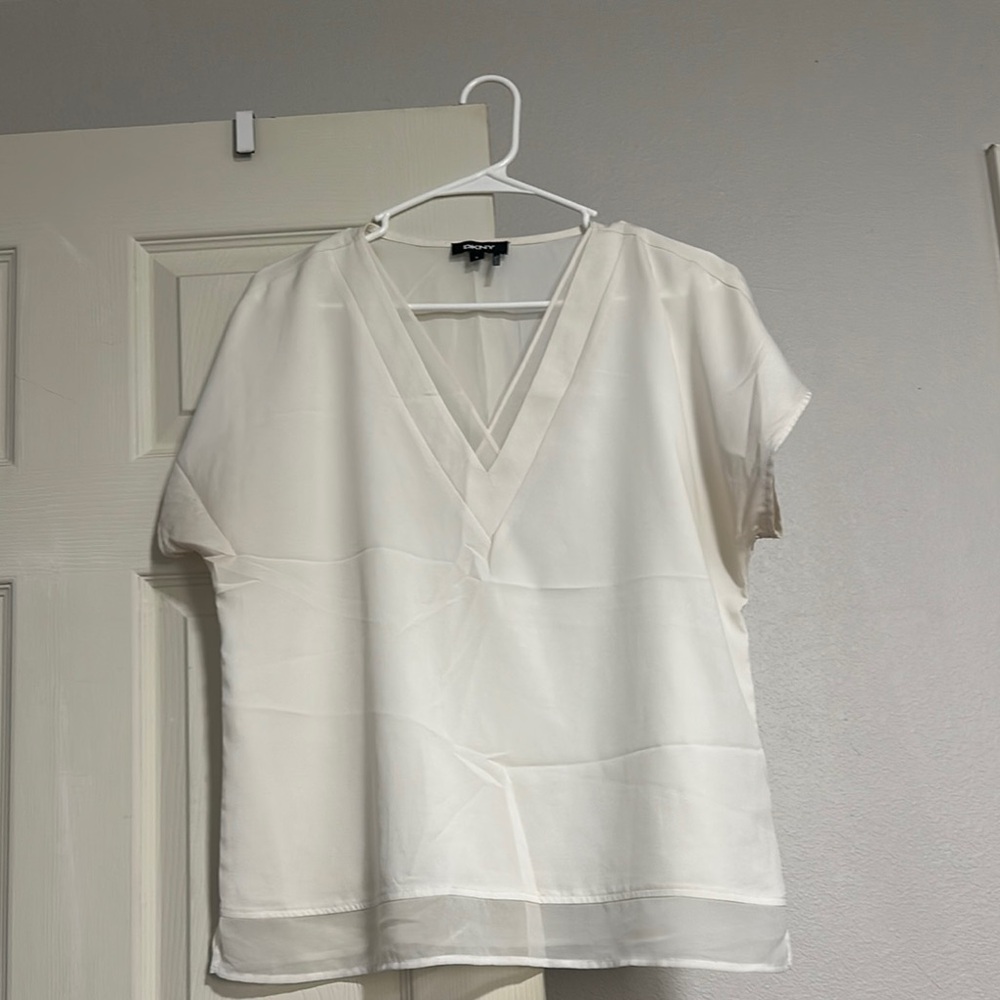 DKNY White Boxy Short Sleeve Blouse
